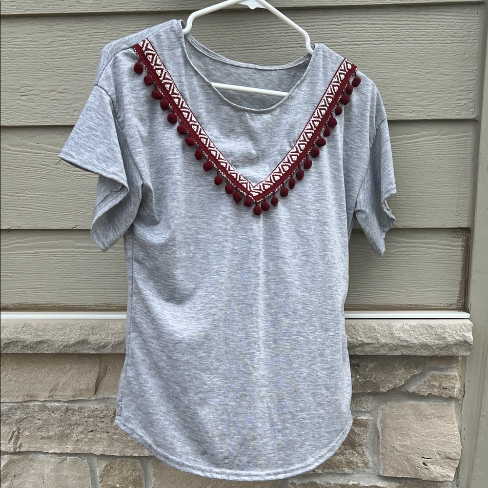 Gray Women's Top with Red Accents